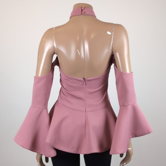 C/Meo Collective Dusty Rose Oblivion Top Halter Flare Sleeve Peplum Ruffle Pink - Picture 5 of 16